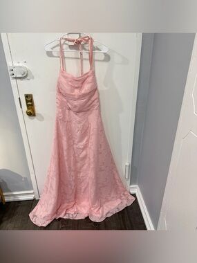 Pink Floral Tie Back Formal Long Dress